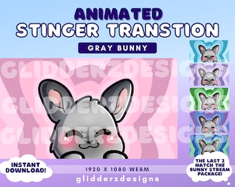 Bunny Stinger-overgang | Grijze Bunny Stream-overgang | Geanimeerde Stinger-overgang | Paarse, roze, blauwe twitch-overgang