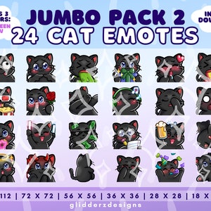 Black Cat Twitch Emote Jumbo Pack 2 | Black Cat Emotes | Black Cat Discord Emote Pack | 24 Cat Emotes