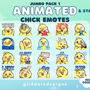 Chick ANIMATED Emotes Jumbo Pack 1 | Chick Twitch Emotes | 21 Static AND Animated Chick Emotes | Chick Animated Twitch Emotes