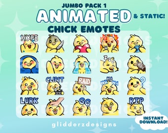 Chick ANIMATED Emotes Jumbo Pack 1 | Chick Twitch Emotes | 21 Static AND Animated Chick Emotes | Chick Animated Twitch Emotes
