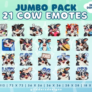 Emotikony krowy Twitch JUMBO Pack | 21 Pack Emotikony krowy na streamie | Emotikony krowy Twitch | Emotikony krowy Discord | Emotikony krowy Youtube | Pakiet Emotikony krowy