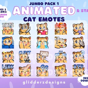 Orange Cat ANIMATED Emotes Jumbo Pack 1 | 20 Static AND Animated Cat Emotes |20 Orange Cat Twitch Emotes | Orange Cat Discord Emotes