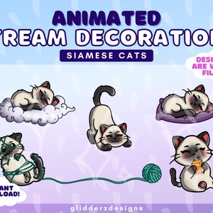 Decoraciones de corrientes animadas de gatos siameses / Decoraciones de corrientes de gatos siameses / Alertas de gatos siameses / Decoración de contracción de gatos siameses
