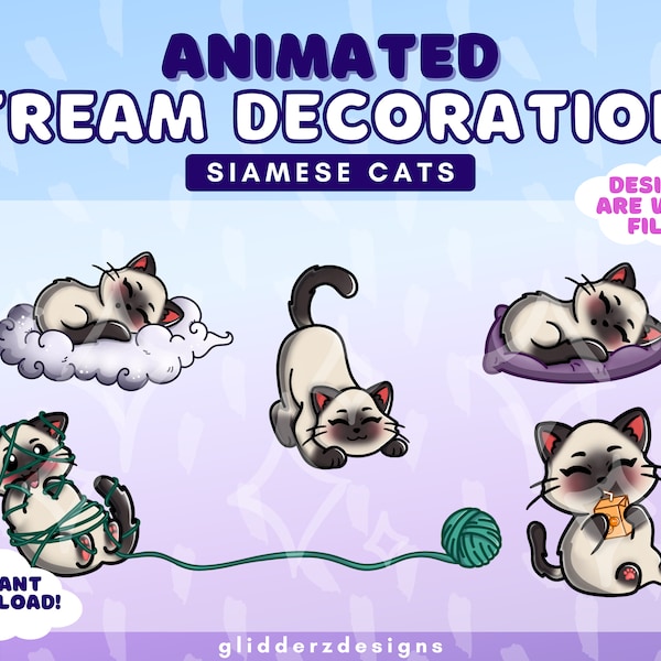 Siamese Cat Animated Stream Decorations | Siamese Cat Stream Decorations | Siamese Cat Alerts | Siamese Cat Twitch Decoration