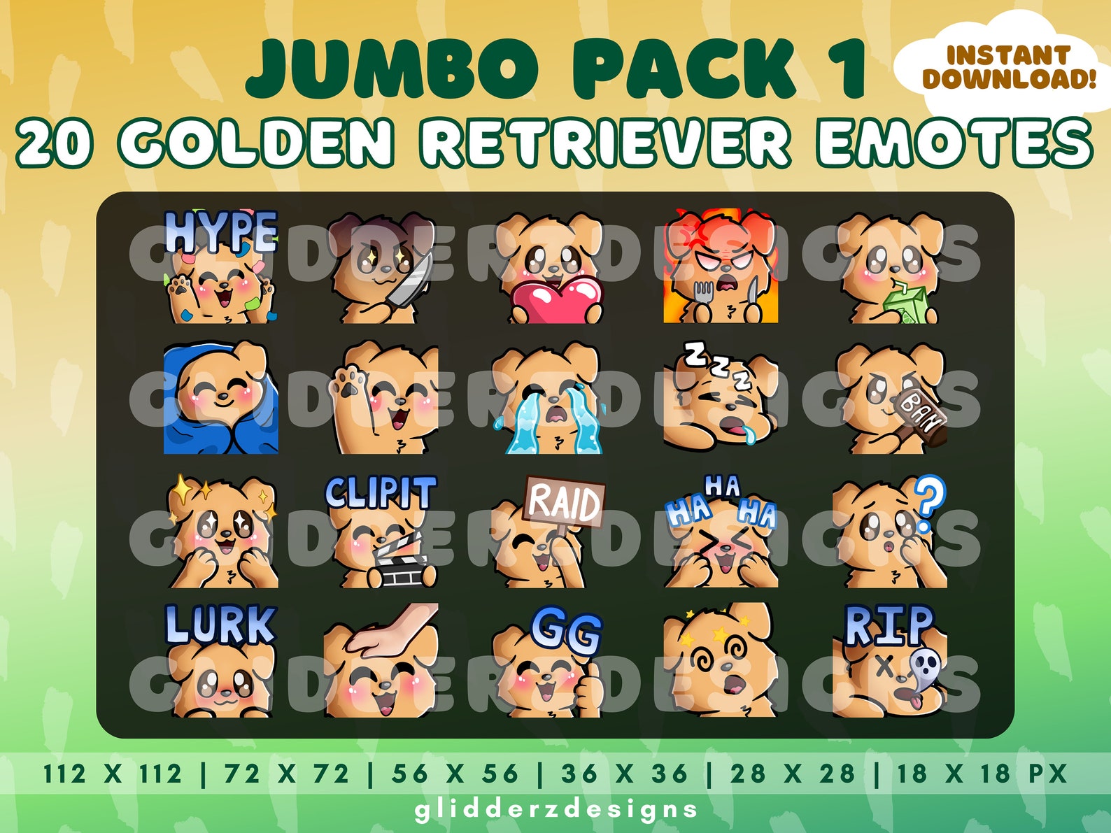 Golden Retriever Emote Jumbo Pack 1 20 Tan Dog Twitch Emotes - Etsy