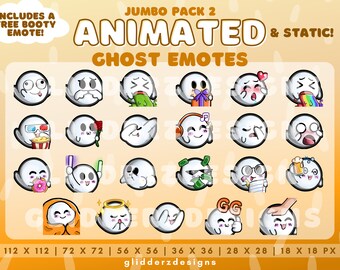 Ghost ANIMATED Twitch Emotes Jumbo Pack 2 | 23 Animated AND Static Ghost Emotes for Twitch and Discord | Halloween Twitch Emotes