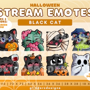 Black Cat Halloween Emote Pack | Halloween Cat Emotes | 8 Halloween Twitch Emotes | Black Cat Twitch Emote