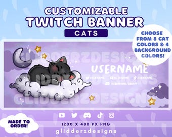 Banner de gato para Twitch / Banner personalizable para Twitch / Banner de gato lindo para Twitch / Banner de gato para transmisión / Banner personalizado para Twitch