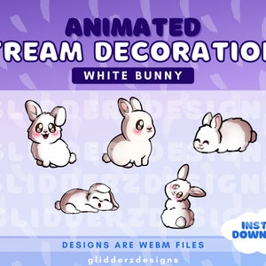 White Bunny Animated Stream Decorations | White Bunny Stream Decorations | White Bunny Alerts | White Bunny Twitch Decoration