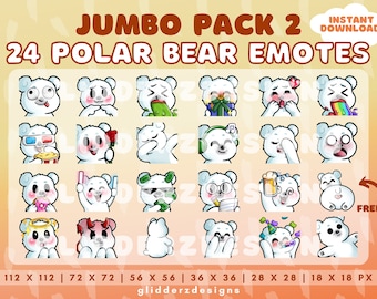 Polar Bear Twitch Emote Jumbo Pack 2 | Polar Bear Emotes | 24 Polar Bear Emotes for Discord, Twitch, Youtube | Free Booty Emote