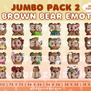 Paquete jumbo de emoticonos de contracción de oso pardo 2 / emoticonos de oso pardo / 24 emoticonos de oso de peluche para Discord, Twitch, Youtube / Emote de botín gratis
