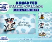ANIMATED Twitch Overlay | Cow Stream Overlay Animated | Black and White Cow Animated Stream Overlay | Cute Twitch Animated Overlays