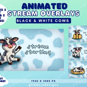 ANIMATED Twitch Overlay | Cow Stream Overlay Animated | Black and White Cow Animated Stream Overlay | Cute Twitch Animated Overlays