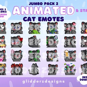 Gray Cat ANIMATED Emotes Jumbo Pack 2 | 24 Static AND Animated Cat Emotes | Gray Cat Twitch Emotes | Gray Cat Animated Twitch Emotes