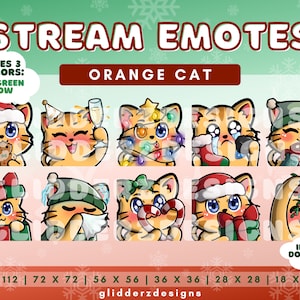 Christmas Cat Twitch Emotes | Christmas Twitch Emotes | Cat Holiday Twitch Emotes | Orange Cat Emote Pack | Holiday Discord Emotes