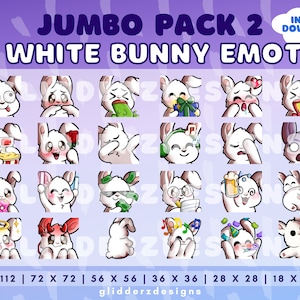 Biały Króliczek Twitch Emotes Jumbo Pack 2 | Biały Królik Emotes | 24 Króliczki Emotes dla Discord, Twitch, Youtube