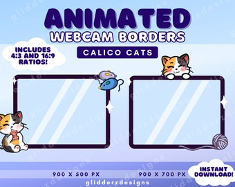 ANIMATED Cat Webcam Overlay | Calico Cat Twitch Webcam Frames | Purple Webcam Border Animated