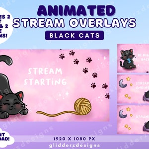 Black Cat Overlay Twitch ANIMATED | Pink Animated Overlay Twitch Cat | Cat Twitch Overlay | Pink Stream Overlay | Black Cat Stream Overlay