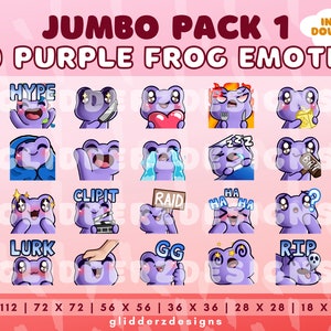 Purple Frog Twitch Emote Jumbo Pack 1 | 20 Purple Frog Emotes | Cute Frog Emotes for Discord, Twitch, Youtube