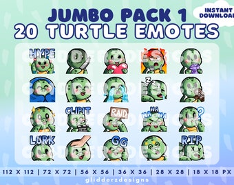 Turtle Emotes Twitch JUMBO Pack 1 | 20 Turtle Twitch Emotes | Cute Sea Turtle Emotes | Turtle Discord Emotes | Turtle Stream Emotes
