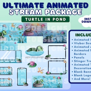 ULTIMATE Turtle Animated Twitch Package | Pond Stream Package Animated | Animated Turtle Twitch Package | Turtle Pond Stream Overlay Pack