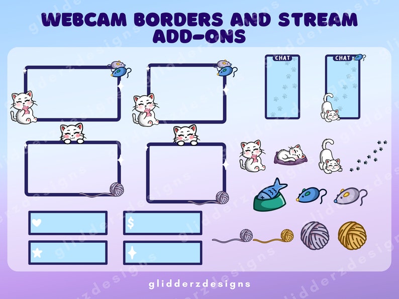 ANIMATED Cat Stream Package | White Cat Stream Overlay Package | Blue ...
