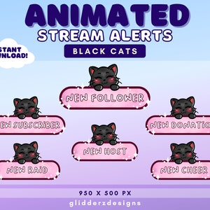 Cat ANIMATED Twitch Alerts | Animated Cat Stream Alerts | Cat Alerts Twitch Animated | Pink Twitch Alerts | Black Cat Alerts for Stream