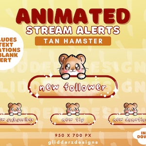 Tan Hamster ANIMATED Twitch Alerts | Hamster Twitch Alerts Animated | Tan Hamster Animated Stream Alerts