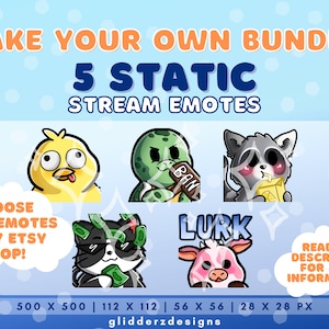 5x Static Twitch Emote Pack | Make Your Own Bundle of Emotes - 5 Static Emotes | Cute Emotes For Twitch, Youtube, and Discord | NOT CUSTOM