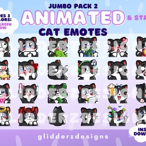 Tuxedo Cat ANIMATED Emotes Jumbo Pack 2 | 24 Static AND Animated Cat Emotes | Tuxedo Cat Twitch Emotes | Tuxedo Cat Animated Twitch Emotes