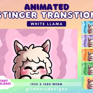 White LLama Stinger Transition Twitch | White Llama Stream Transition | Animated Stinger Transition | Cute Llama Scene Transition