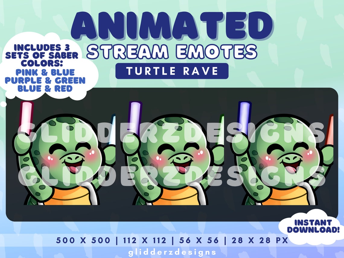 Turtle ANIMATED Glow Stick Emote Turtle Rave Animated Twitch - Etsy