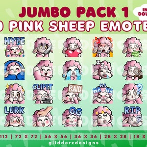 Pink Sheep Twitch Emote Jumbo Pack 1 | 20 Pink Sheep Emotes | Cute Sheep Emotes for Discord, Twitch, Youtube