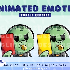 Emote animée Arbitre tortue | Emote pour Twitch carton rouge | Emotes Twitch tortue mignonne | Emotes animés tortues | Émoticône carton rouge