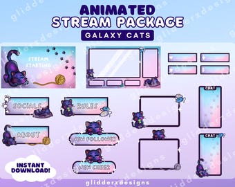 Galaxy Cat Stream Package | Cat Animated Stream Package | Galaxy Cat Stream Overlays | Cosmic Cat Twitch Package Animated