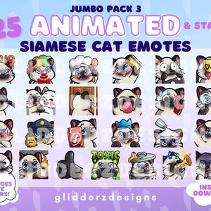 Siamese Cat ANIMATED Twitch Emotes Jumbo Pack 3 | 25 Static AND Animated Siamese Cat Emotes | Cat Twitch Emotes | Animated Cat Emotes