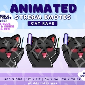 Black Cat ANIMATED Glow Stick Emote | Black Cat Rave Animated Twitch Emote | Black Cat Animated Emote | Black Cat Stream Emote Animated