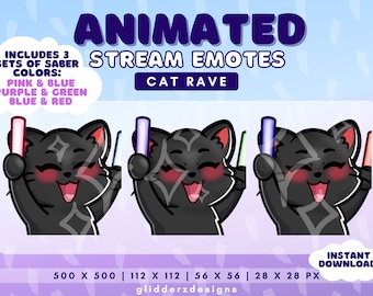 Black Cat ANIMATED Glow Stick Emote | Black Cat Rave Animated Twitch Emote | Black Cat Animated Emote | Black Cat Stream Emote Animated
