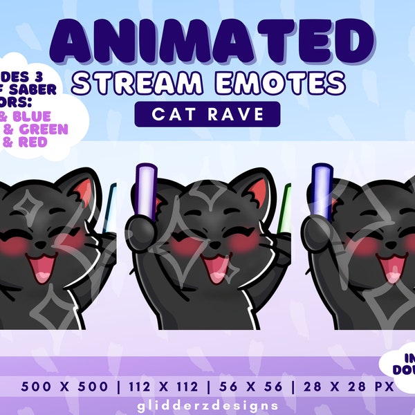 Black Cat ANIMATED Glow Stick Emote | Black Cat Rave Animated Twitch Emote | Black Cat Animated Emote | Black Cat Stream Emote Animated