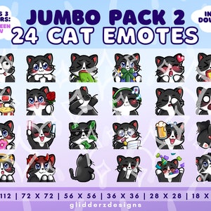 Tuxedo Cat Twitch Emote Jumbo Pack 2 | Tuxedo Cat Emotes Twitch | 24 Cat Emotes for Youtube, Twitch, Discord | Cat Discord Emote