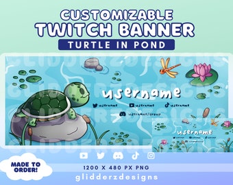 Turtle Twitch Banner | Pond Twitch Banner | Cute Turtle Banner for Twitch Streamers | Made to Order Banner - Includes Blank Versions