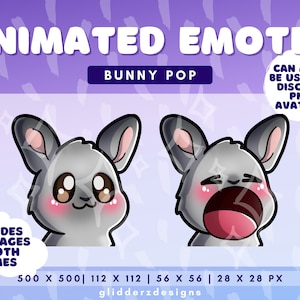 Gray Bunny Pop Animated Emote | Bunny Pop Cat Emote | Pop Emote Animated for Twitch, Discord | Gray Bunny Twitch Emote | Rabbit Emotes