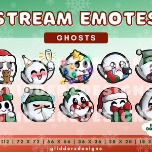 ゴースト クリスマス Twitch エモート | ゴースト ホリデー エモート パック | ゴースト Twitch クリスマス エモート 10 個パック | ゴースト Twitch エモート パック
