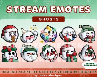 Emotki świąteczne Ghost Twitch | Pakiet emotek świątecznych Ghost | 10-pak emotek świątecznych Ghost Twitch | Pakiet emotek Ghost Twitch