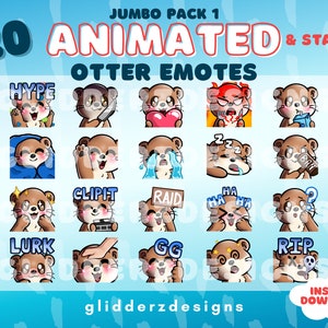 Otter ANIMATED Emotes Jumbo Pack 1 | 20 Otter Twitch Emotes | 20 Static AND Animated Otter Emotes | Otter Discord Emotes