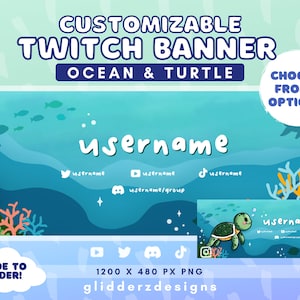 Ocean Twitch Banner | Turtle Twitch Banner | Cute Ocean Banner for Twitch Streamers | Sea Twitch Banner