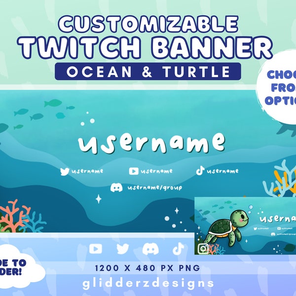 Custom Ocean Twitch Banner | Turtle Twitch Banner | Cute Ocean Banner for Twitch Streamers | Sea Twitch Banner