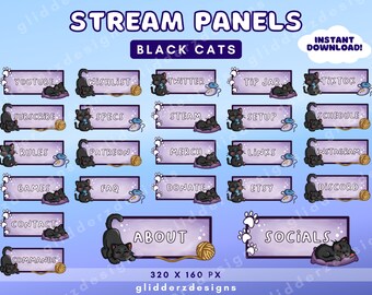 Cat Stream Panels | Twitch Cat Panels | Purple Stream Panels | 24 Black Cat Twitch Panels Purple