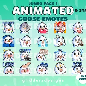 Gans GEANIMEERDE emotes Jumbo Pack 1 | 20 Goose Twitch-emotes | 20 statische EN geanimeerde ganzenemotes | Gans Discord-emotes