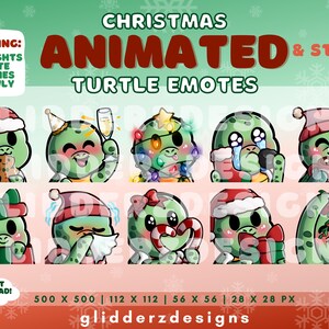 Émoticônes animées de Noël tortue | 10 émoticônes animées des fêtes de tortue | Emote de Noël Twitch Tortue | Emotes de tortues animés ET statiques